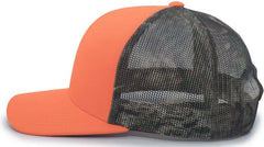 Pacific Headwear 108C Camo Trucker Snapback Cap - Blaze Break-Up Country - Blaze Mossy Oak / 7’’ - 7 7/8’’