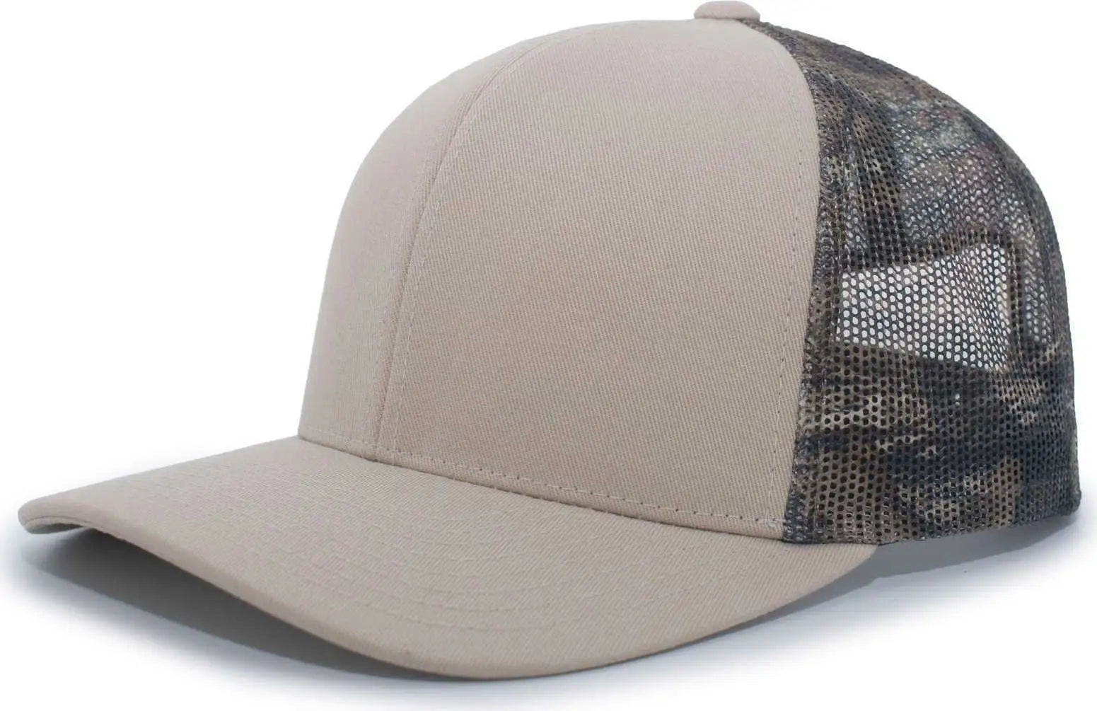 Pacific Headwear 108C Camo Trucker Snapback Cap - Stone Break-Up Country - Ivory Mossy Oak / 7’’ - 7 7/8’’