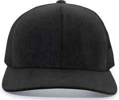 Pacific Headwear 110C Heather Trucker Snapback Cap - Black Heather Black - Black / 7’’ - 7 7/8’’