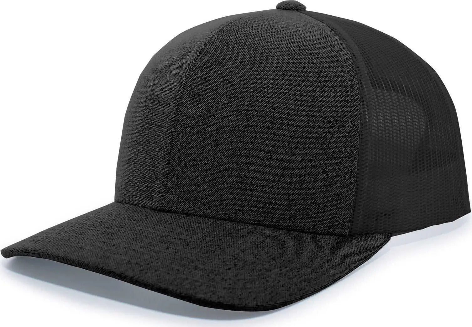 Pacific Headwear 110C Heather Trucker Snapback Cap - Black Heather Black - Black / 7’’ - 7 7/8’’