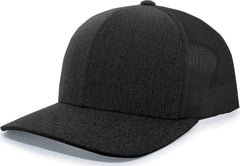 Pacific Headwear 110C Heather Trucker Snapback Cap - Black Heather Black - Black / 7’’ - 7 7/8’’