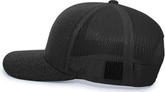 Pacific Headwear 110C Heather Trucker Snapback Cap - Black Heather Black - Black / 7’’ - 7 7/8’’