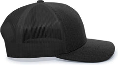 Pacific Headwear 110C Heather Trucker Snapback Cap - Black Heather Black - Black / 7’’ - 7 7/8’’