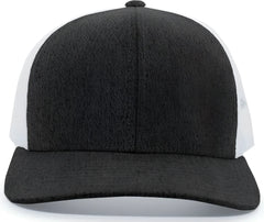 Pacific Headwear 110C Heather Trucker Snapback Cap - Black Heather White - Black White / 7’’ - 7 7/8’’