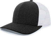 Pacific Headwear 110C Heather Trucker Snapback Cap - Black Heather White - Black White / 7’’ - 7 7/8’’