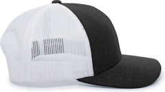Pacific Headwear 110C Heather Trucker Snapback Cap - Black Heather White - Black White / 7’’ - 7 7/8’’