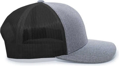 Pacific Headwear 110C Heather Trucker Snapback Cap - Gray Heather Black - Gray Black / 7’’ - 7 7/8’’