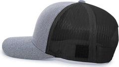 Pacific Headwear 110C Heather Trucker Snapback Cap - Gray Heather Black - Gray Black / 7’’ - 7 7/8’’