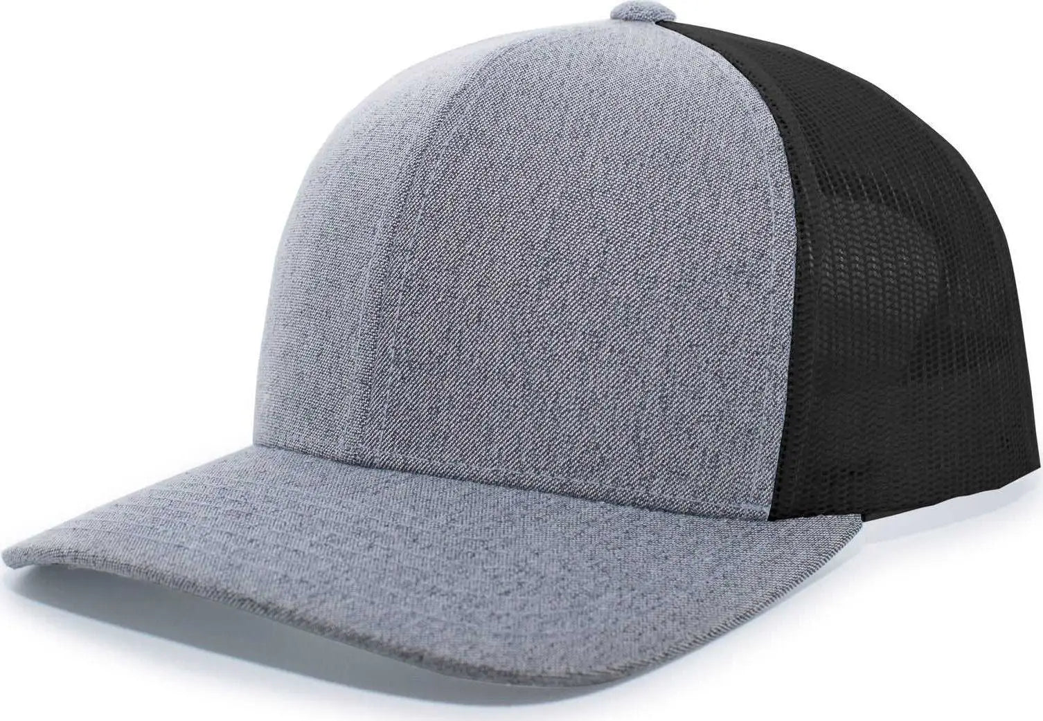Pacific Headwear 110C Heather Trucker Snapback Cap - Gray Heather Black - Gray Black / 7’’ - 7 7/8’’