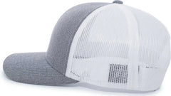 Pacific Headwear 110C Heather Trucker Snapback Cap - Gray Heather White - Gray White / 7’’ - 7 7/8’’