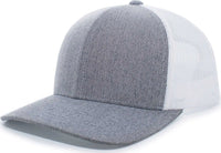 Pacific Headwear 110C Heather Trucker Snapback Cap - Gray Heather White - Gray White / 7’’ - 7 7/8’’