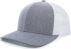 Pacific Headwear 110C Heather Trucker Snapback Cap - Gray Heather White - Gray White / 7’’ - 7 7/8’’