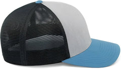 Pacific Headwear 110F Trucker Flexfit Snapback Cap - Heather Grey Lt Charcoal Ocean Blue - Gray Blue / 7’’ 7 7/8’’
