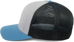 Pacific Headwear 110F Trucker Flexfit Snapback Cap - Heather Grey Lt Charcoal Ocean Blue - Gray Blue / 7’’ 7 7/8’’