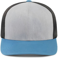 Pacific Headwear 110F Trucker Flexfit Snapback Cap - Heather Grey Lt Charcoal Ocean Blue - Gray Blue / 7’’ 7 7/8’’