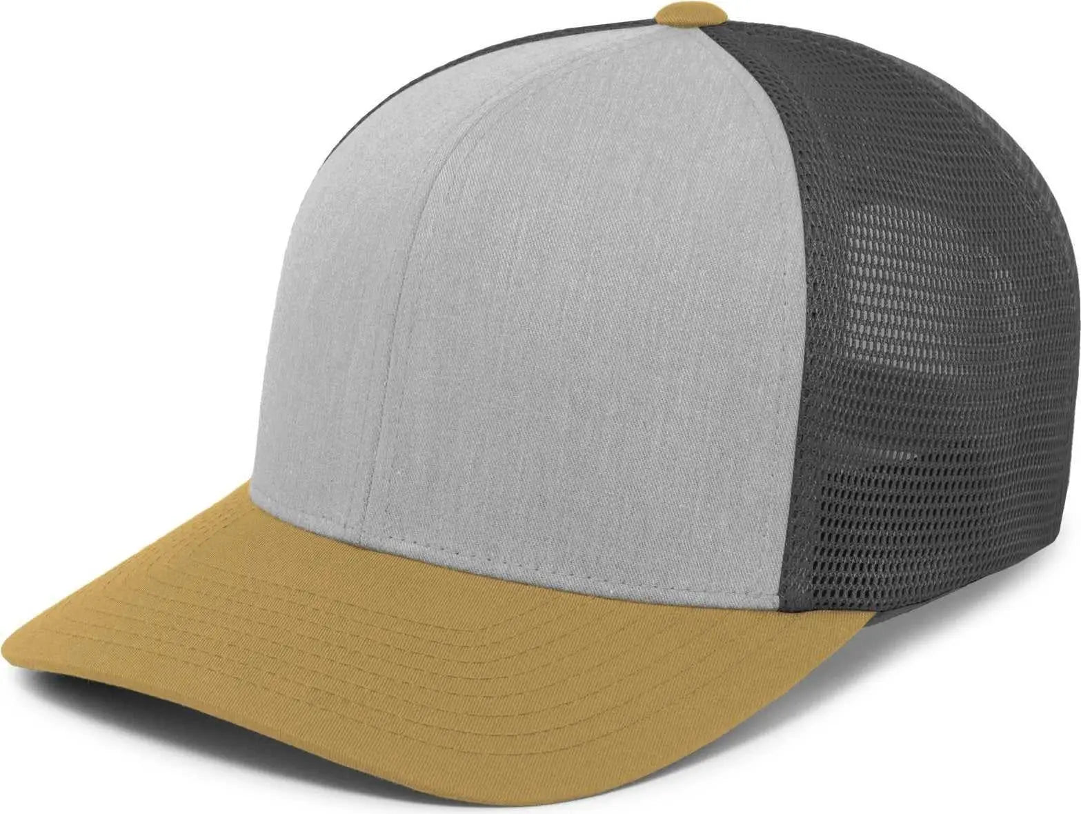 Pacific Headwear 110F Trucker Flexfit Snapback Cap - Heather Grey Lt Charcoal Amber Gold - Gray Gold / 7’’ 7 7/8’’