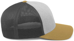 Pacific Headwear 110F Trucker Flexfit Snapback Cap - Heather Grey Lt Charcoal Amber Gold - Gray Gold / 7’’ 7 7/8’’