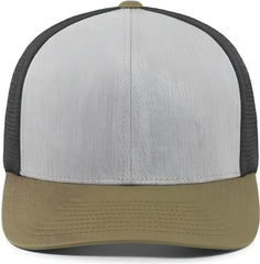 Pacific Headwear 110F Trucker Flexfit Snapback Cap - Heather Grey Lt Charcoal Moss Green - Gray Olive / 7’’ 7 7/8’’