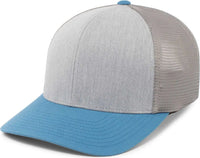 Pacific Headwear 110F Trucker Flexfit Snapback Cap - Heather Grey Lt Charcoal Ocean Blue - Gray Blue / 7’’ 7 7/8’’