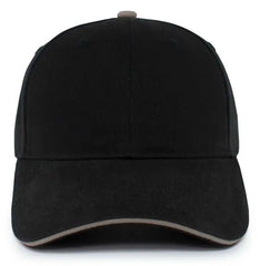 Pacific Headwear 121C Brushed Cotton Sandwich Visor Hook-and-Loop Cap - Black Khaki - Black Khaki / 7’’ - 7 7/8’’