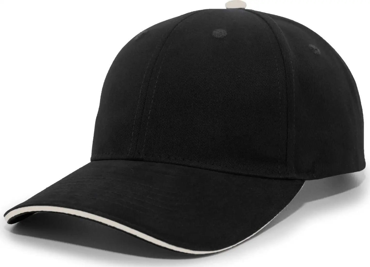 Pacific Headwear 121C Brushed Cotton Sandwich Visor Hook-and-Loop Cap - Black Khaki - Black Khaki / 7’’ - 7 7/8’’