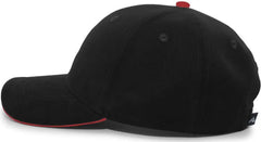 Pacific Headwear 121C Brushed Cotton Sandwich Visor Hook-and-Loop Cap - Black Red - Black Red / 7’’ - 7 7/8’’