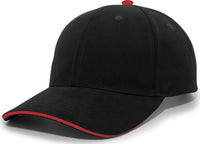 Pacific Headwear 121C Brushed Cotton Sandwich Visor Hook-and-Loop Cap - Black Red - Black Red / 7’’ - 7 7/8’’