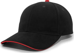 Pacific Headwear 121C Brushed Cotton Sandwich Visor Hook-and-Loop Cap - Black Red - Black Red / 7’’ - 7 7/8’’
