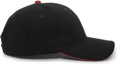 Pacific Headwear 121C Brushed Cotton Sandwich Visor Hook-and-Loop Cap - Black Red - Black Red / 7’’ - 7 7/8’’