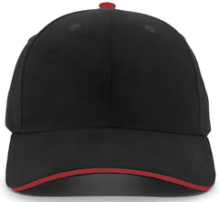 Pacific Headwear 121C Brushed Cotton Sandwich Visor Hook-and-Loop Cap - Black Red - Black Red / 7’’ - 7 7/8’’