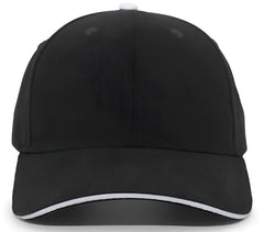 Pacific Headwear 121C Brushed Cotton Sandwich Visor Hook-and-Loop Cap - Black White - Black White / 7’’ - 7 7/8’’