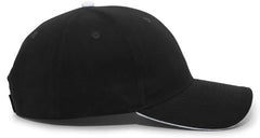Pacific Headwear 121C Brushed Cotton Sandwich Visor Hook-and-Loop Cap - Black White - Black White / 7’’ - 7 7/8’’