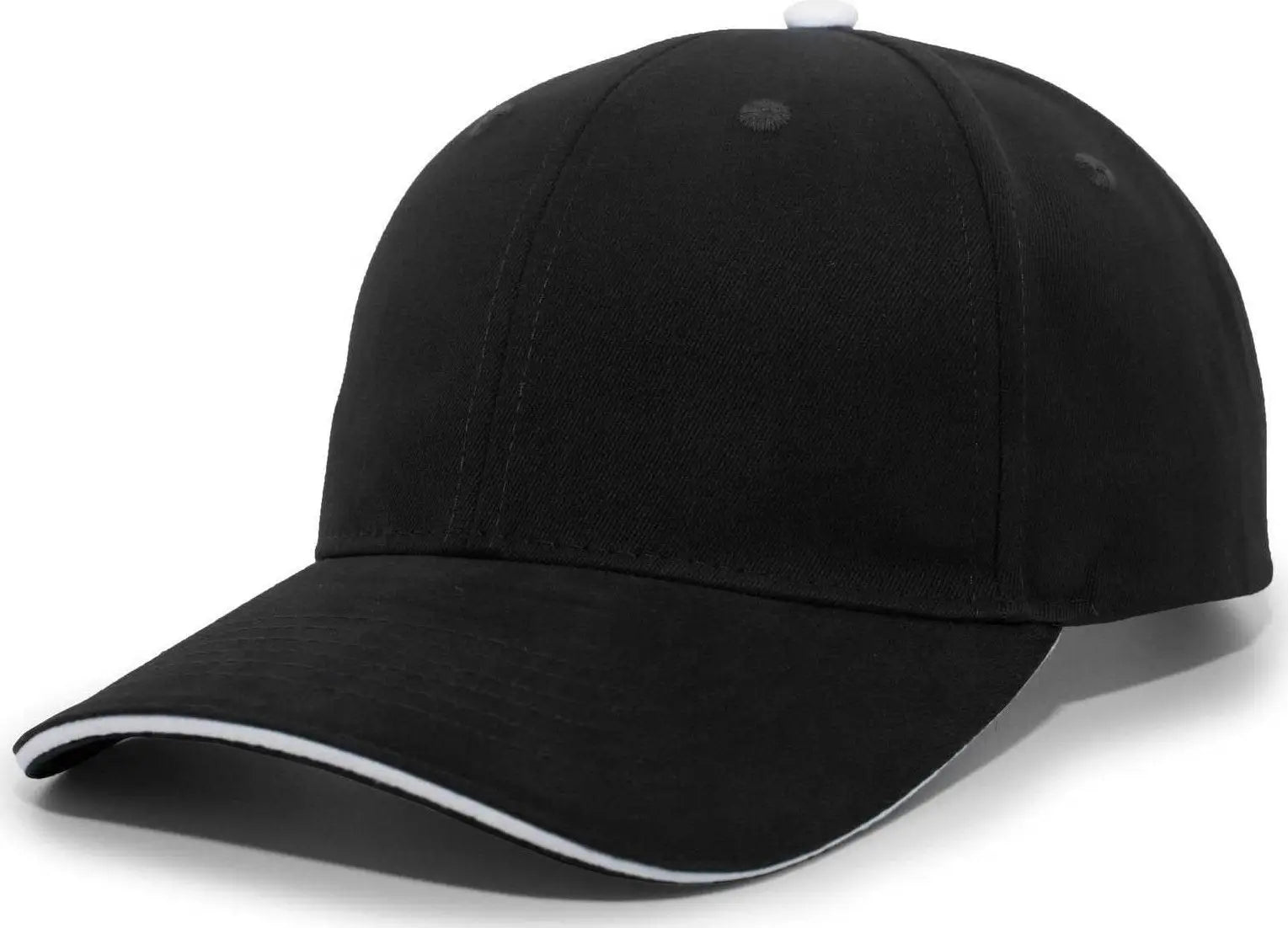Pacific Headwear 121C Brushed Cotton Sandwich Visor Hook-and-Loop Cap - Black White - Black White / 7’’ - 7 7/8’’