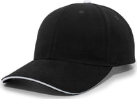 Pacific Headwear 121C Brushed Cotton Sandwich Visor Hook-and-Loop Cap - Black White - Black White / 7’’ - 7 7/8’’