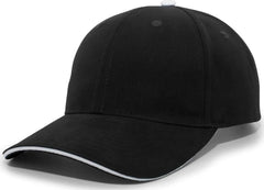 Pacific Headwear 121C Brushed Cotton Sandwich Visor Hook-and-Loop Cap - Black White - Black White / 7’’ - 7 7/8’’