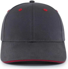 Pacific Headwear 121C Brushed Cotton Sandwich Visor Hook-and-Loop Cap - Graphite Red - Dark Gray Red / 7’’ - 7 7/8’’