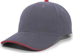 Pacific Headwear 121C Brushed Cotton Sandwich Visor Hook-and-Loop Cap - Graphite Red - Dark Gray Red / 7’’ - 7 7/8’’