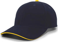 Pacific Headwear 121C Brushed Cotton Sandwich Visor Hook-and-Loop Cap - Navy Gold - Navy Gold / 7’’ - 7 7/8’’