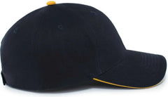 Pacific Headwear 121C Brushed Cotton Sandwich Visor Hook-and-Loop Cap - Navy Gold - Navy Gold / 7’’ - 7 7/8’’