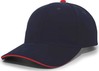 Pacific Headwear 121C Brushed Cotton Sandwich Visor Hook-and-Loop Cap - Navy Red - Navy Red / 7’’ - 7 7/8’’