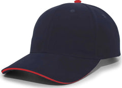 Pacific Headwear 121C Brushed Cotton Sandwich Visor Hook-and-Loop Cap - Navy Red - Navy Red / 7’’ - 7 7/8’’