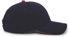 Pacific Headwear 121C Brushed Cotton Sandwich Visor Hook-and-Loop Cap - Navy Red - Navy Red / 7’’ - 7 7/8’’