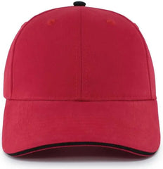 Pacific Headwear 121C Brushed Cotton Sandwich Visor Hook-and-Loop Cap - Red Black - Red Black / 7’’ - 7 7/8’’