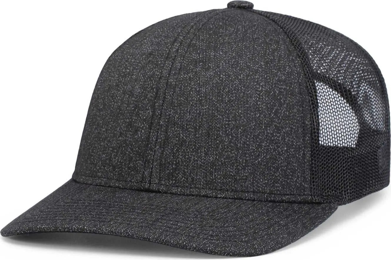 Pacific Headwear 210C Malange Heather Low Profile Trucker - Black Heather Black Black Heather - Black / 7’’ 7 7/8’’