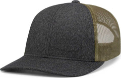 Pacific Headwear 210C Malange Heather Low Profile Trucker - Black Heather Moss Black Heather - Black Olive / 7’’ 7 7/8’’