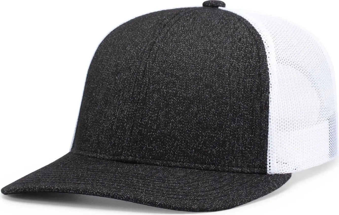 Pacific Headwear 210C Malange Heather Low Profile Trucker - Black Heather White Black Heather - Black White / 7’’ 7