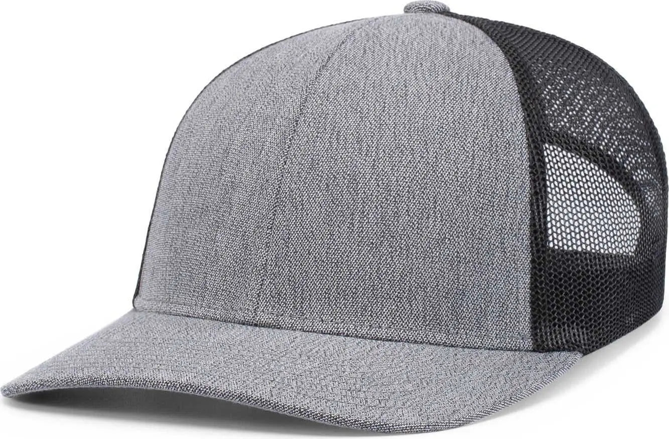 Pacific Headwear 210C Malange Heather Low Profile Trucker - Grey Heather Black Grey Heather - Gray Black / 7’’ 7 7/8’’