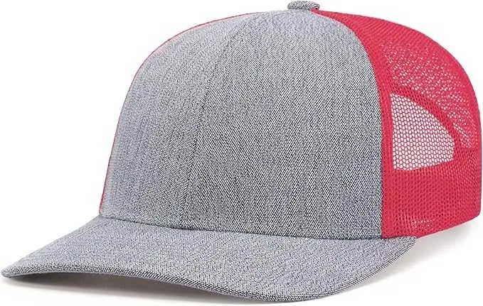 Pacific Headwear 210C Melange Heather Low-Profile Trucker - Grey Heather Red Grey Heather - Grey Heather Red Grey