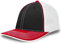 Pacific Headwear 404F Trucker Flexfit Cap - Black White Red - Black Red / 6 1/2’’ 7’’