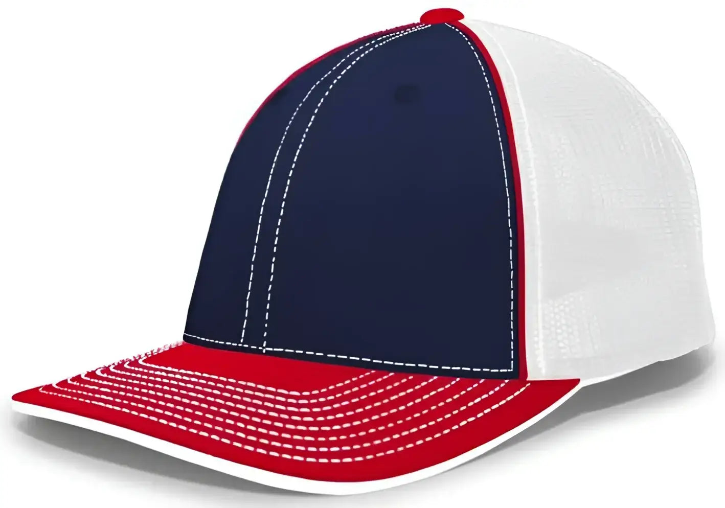 Pacific Headwear 404F Trucker Flexfit Cap - Navy White Red - Navy Red / 6 1/2’’ 7’’